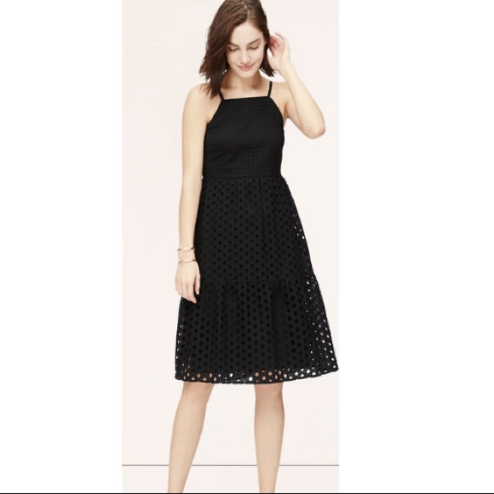 LOFT Mixed Eyelet Cami dress black petite 0P 0